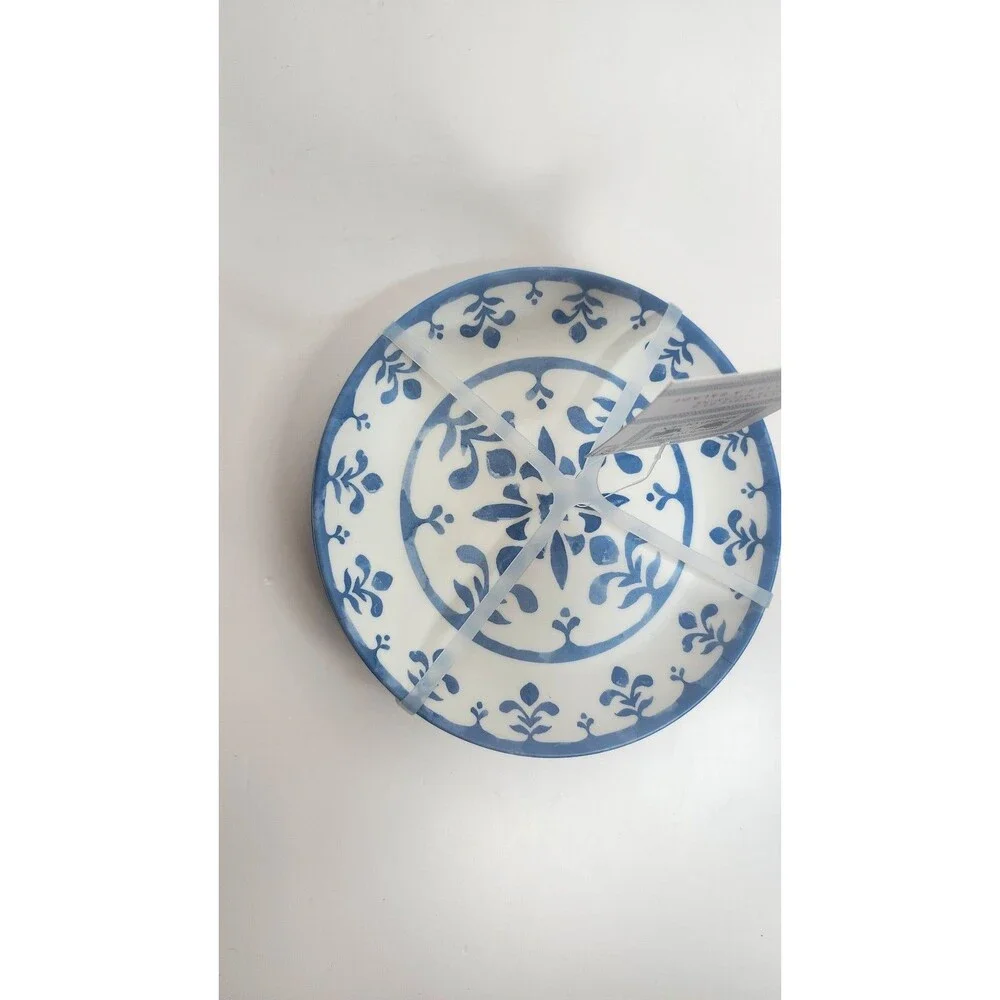 Sigrid Olsen Beach To Bistro Blue Floral Scroll MELAMINE Salad Plates Set Of 4